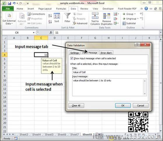 Data Validation Input Message Tab