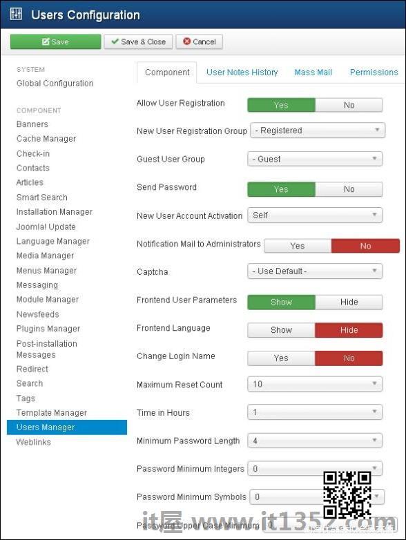 Joomla User设置