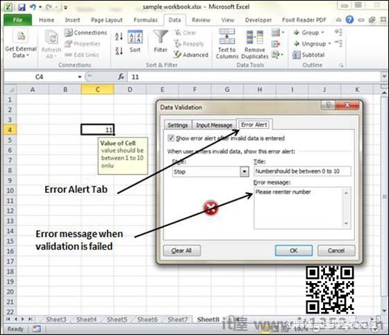 Data Validation error alert Tab