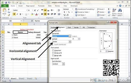 Change alignment from Format cells