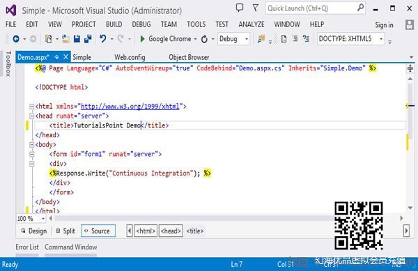Visual Studio中的Demo.Aspx页面